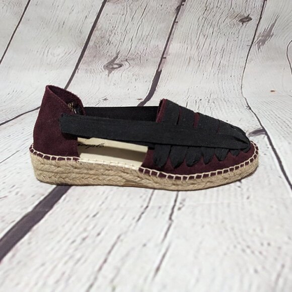 Free People SEVILLE Espadrilles Maroon Black Tan 37 NEW - Picture 2 of 11